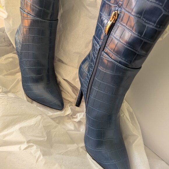 GUESS Faux Croc Leather Knee High Boots Cobalt Blue Sz6 - Picture 6 of 13